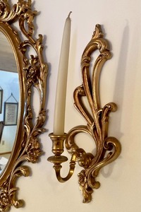 lot 22 image: Vintage Three Piece Wall Decor Set including Mirror and Candle Holders