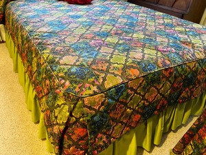 lot 6 image: Mid Century Bed Cover w Matching Curtains and Table Cover