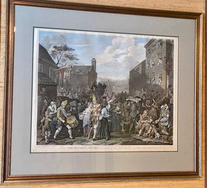 lot 56 image: Framed Vintage Colored Engraving (Print) The March of the Guards to Finchley by William Hogwarth