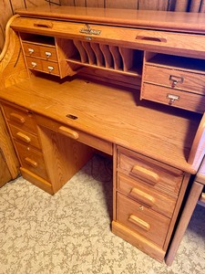 lot 72 image: Oak Roll Top Desk by Winners Only