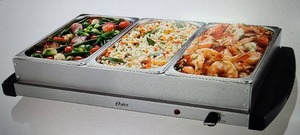 lot 195 image: Oster Buffet Server Warming Tray  Triple Tray, 2.5 Quart, Stainless Steel