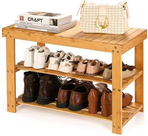 lot 176 image: Bamboo Shoe Rack Bench, 3-Tier Shoe Shelf Organizer