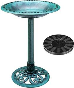 lot 155 image: VIVOHOME Polyresin Antique Green Garden Bird Bath & Solar Powered Pond Fountain Set