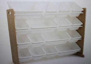 lot 217 image: Humble Crew Extra-Large Toy Organizer, 16 Storage Bins, Universal, NaturalWhite & NaturalWhite Kids Book Rack