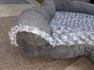 lot 240 image: Two-Tone L Chaise Lounge Faux Fur Velvet Sofa Dog Bed, Large