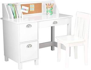 lot 21 image: KidKraft Wooden Study Desk for Children with Chair, White