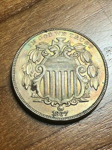 1867 Shield Nickel wToning