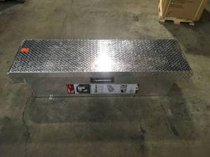 Husky  71.36 Diamond Plate Aluminum Full Size Crossbed Truck Tool Box slight damage no keys see pictures