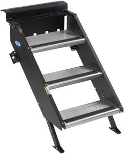 lot 308 image: MorRyde StepAbove 3 Step - 34-36 Step Height, 9 Step Rise, 30-32 Door Width (STP-3-30-04H) , Black - Open Carton, Looks Used, Might be missing hardware.