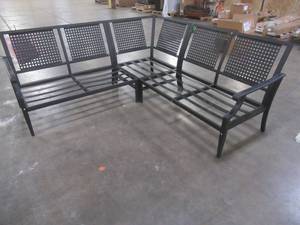 lot 406 image: Braxton Park 3-Piece Black Steel Outdoor Patio Sectional Sofa with Some Cushions, Cushion Covers not included.