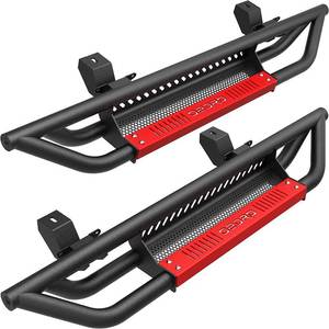 lot 417 image: OEDRO All Steel Running Boards with Paintable Step Plates, Bolt-on Side Steps Compatible with 2018-2022 Jeep Wrangler JL 2 Door, Black and Red Powder Coated Nerf Bar.