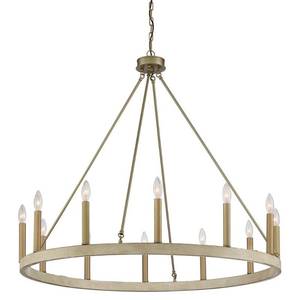 lot 424 image: Vanity Art Farmhouse Vintage 12-Light WhitewoodBrass Wagon Wheel Chandelier, 10552WO-BD.