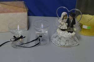 lot 88 image: Cake Topper and Champaign glasses for bride and groom