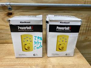 lot 61 image: KWIKSET Lot of 2-  Powerbolt2 Polished Brass Single Cylinder Electronic Deadbolt Featuring SmartKey Security