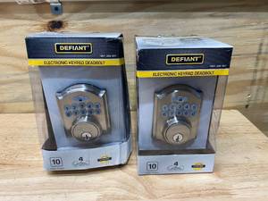 lot 63 image: DEFIANT Lot of 2-  Castle Satin Nickel Electronic Keypad Deadbolt