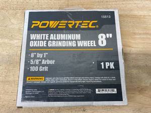 lot 48 image: POWERTEC 8 in. x 1 in. 100-Grit 58 in. Arbor White Aluminum Oxide Grinding Wheel