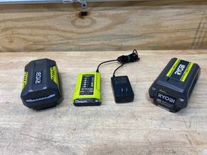 lot 93 image: RYOBI Lot of 2- 40v Batteries with Charger