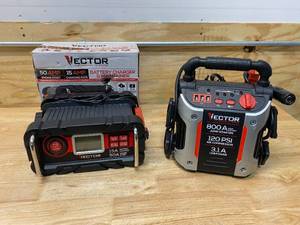 lot 117 image: VECTOR- 800 Peak Amp Portable Car Jump Starter with 120 PSI Compressor and Triple USB Power and 12-Volt Automotive Portable Car Battery Charger with 50 Amp Engine Start and Alternator Check