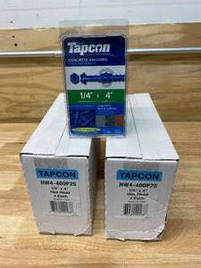 lot 109 image: BUILDEX Lot of 2 Cases of-  Tapcon #HW4-400P25 Concrete Anchors Screw 14 x 4 (Four Packs of 25 Per Case)