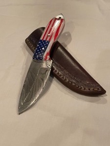 American Flag Damascus Steel Knife