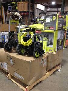 Pallet with assorted Ryobi IndoorOutdoor tools various models and conditions used customer returns see pictures