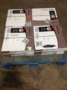 Pallet with 16 cases Traffic Master Groutable 18 in. x 18 in. Light Travertine Peel and Stick Vinyl Tile (36 sq. ft.  case) not used