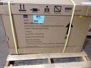 Husky 33 in. 4-Drawer Stainless Steel Mechanics Cart not used see pictures