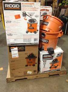 Pallet with assorted Ridgid Shop Vacs various models and conditions customer returns review pictures