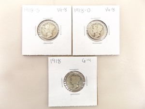 1918-P, D, and S 3 Coin Mercury Dime Set