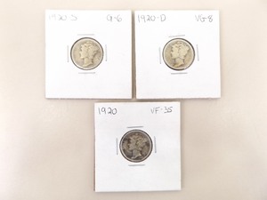 1920-P, D, and S 3 Coin Mercury Dime Set