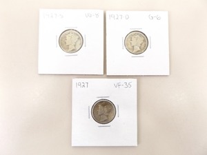 1927-P, D, and S 3 Coin Mercury Dime Set