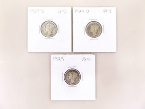 1929-P, D, and S 3 Coin Mercury Dime Set