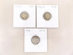 1935-P, D, and S 3 Coin Mercury Dime Set