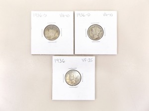 1936-P, D, and S 3 Coin Mercury Dime Set