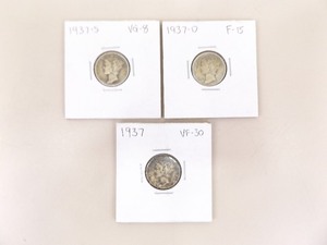 1937-P, D, and S 3 Coin Mercury Dime Set