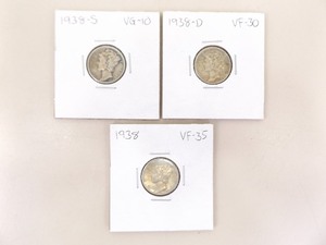 1938-P, D, and S 3 Coin Mercury Dime Set