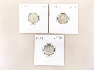 1939-P, D, and S 3 Coin Mercury Dime Set