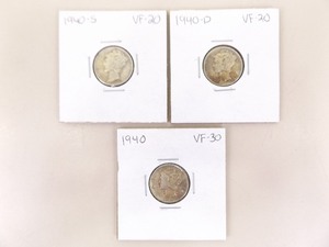 1940-P, D, and S 3 Coin Mercury Dime Set