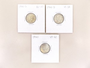 1941-P, D, and S 3 Coin Mercury Dime Set