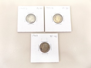1947-P, D, and S 3 Coin Mercury Dime Set