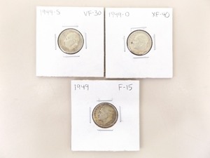 1949-P, D, and S 3 Coin Mercury Dime Set
