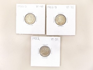 1952-P, D, and S 3 Coin Mercury Dime Set