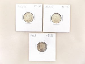 1953-P, D, and S 3 Coin Mercury Dime Set