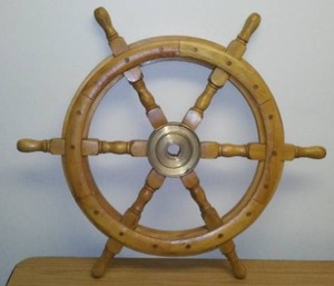 lot 162 image: Vintage Wood Ship Boat Steering Wheel