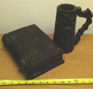 lot 176 image: Spanish Wood Box and Wood Mug.