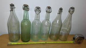 lot 200 image: (6) Antique Bottles with Stoppers. Quart Size.