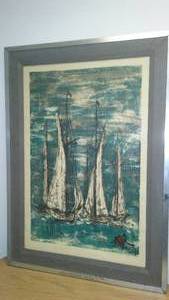 lot 902 image: Vintage gorgeous sailboat painting and frame