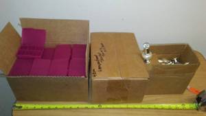 lot 914 image: 96 Small 6 Compartment Divider Boxes and 20 Bottles of White Pearl Nail Polish.