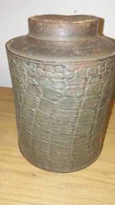lot 1026 image: Vintage Leather Look Metal Can.