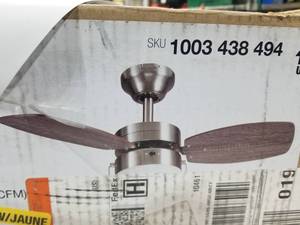 lot 90 image: Triplicity Brushed Nickel 30 Ceiling Fan 3-Blade with Opal Glass Shade (in original box)